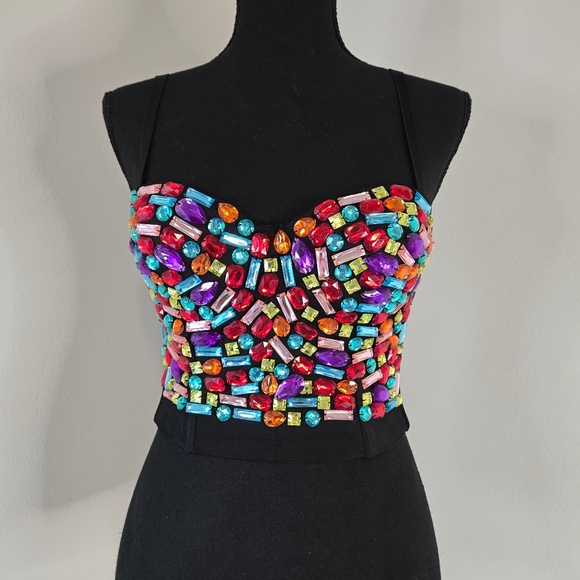 Black Multi-Colored Rhinestone Corset - Picture 1 of 4